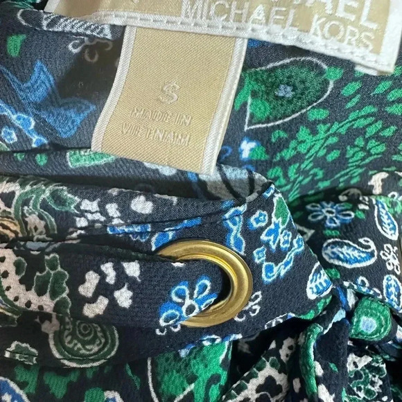 Michael Kors blue and green top tie going through gold grommets size small - Picture 11 of 11